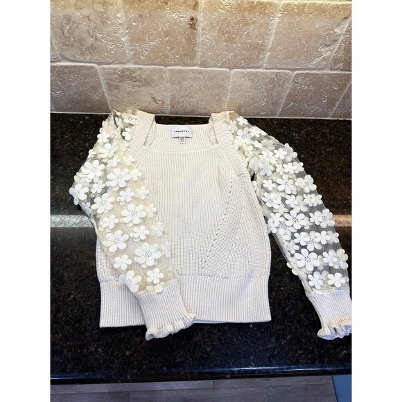 Industry Square Neck Sweater with Puffed Floral Sleeves Size S Tutu Pink EUC - Picture 2 of 7